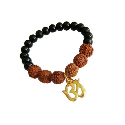Shivay Om Charm Rudraksha Black Onyx Beads Bracelet 